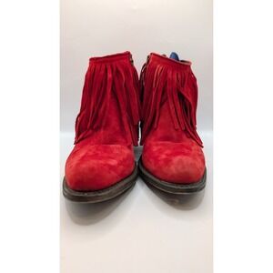 Independent Boot Company Margo Red Suede Fringe Ankle Booties Size 5.5